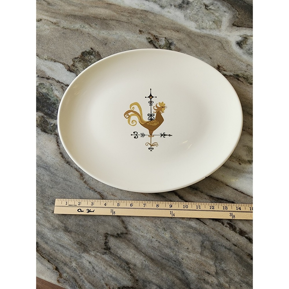 Vintage Edwin‎ Knowles Rooster Weathervane Oval Large Serving Platter Brown Chip - Picture 4 of 6